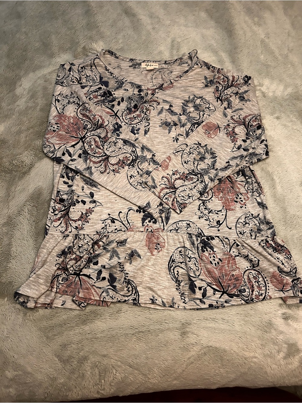 Style & Co. Cream Floral Paisley Long Sleeve Top